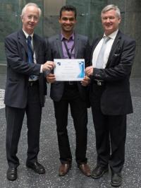 Photo of Dr. Erich Rome (General Chair, CRITIS 2015), Varun Badrinath Krishna, and Dr. Bernhard M. Hämmerli (Chair, CRITIS conference series)